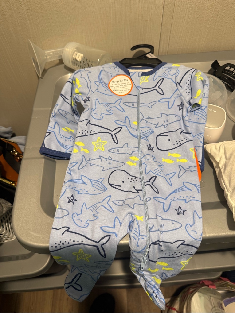 Carter's Light Blue Shark & Sea Life Footed Pajamas